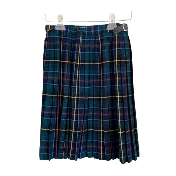 Vintage Tartan Plaid Kilt Skirt and Vtg Trifari Safety Pin Girls S-M 22" Retro - Picture 2 of 15